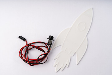 Creative Startup Concept with Rocket Model and Reset Switch