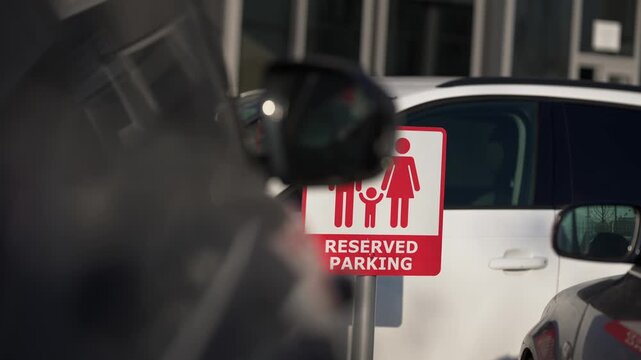 Family reserved parking spot sign for parents with children