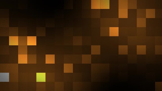 animated glowing golden mosaic pixels forming a digital grid pattern on dark background - motion graphics element