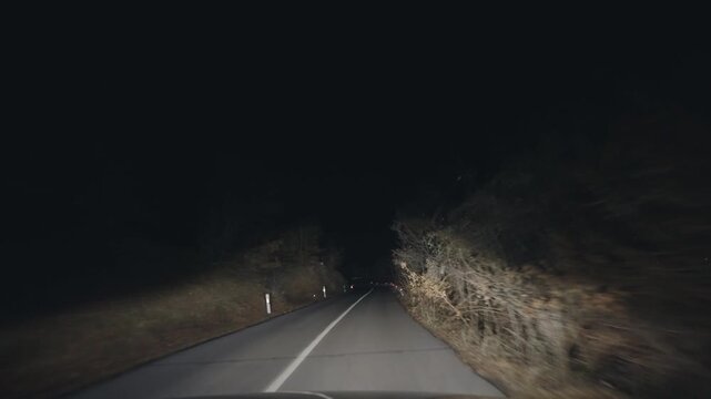 Illegal night pov drive doing criminal activity traficking of unlawful goods on rural road