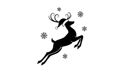 Minimal leaping Christmas reindeer with Santa hat flat vector illustration isolated on white background © MdNayeem