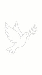 Obraz premium White flying dove with olive branch holy spirit peace easter symbol outline illustration 