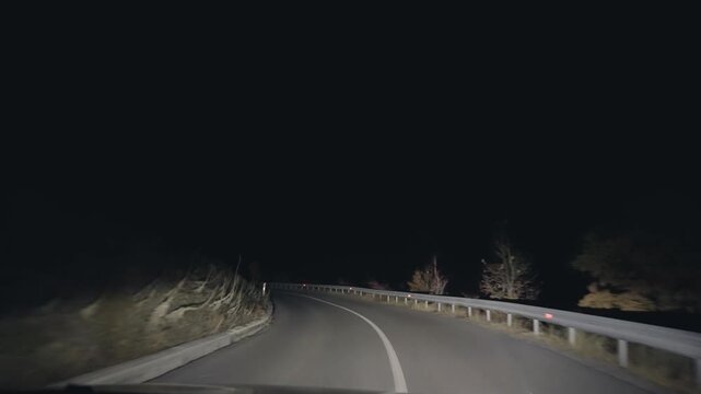 Illegal night pov drive doing criminal activity traficking of unlawful goods on rural road