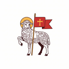 Agnus Dei Lamb of God holding cross flag linear illustration for Easter