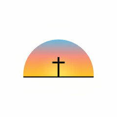 Minimalist Christian cross against a gradient sunrise background