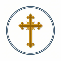Ornate golden Christian cross inside double circle frame classic design