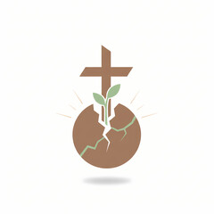 New life plant growing with a cross from cracked earth sphere