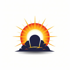 Empty tomb of Jesus Christ with bright radiant sunrise rays on Easter morning concept