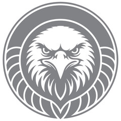 Bold minimalist eagle head logo in monochromatic circle seal