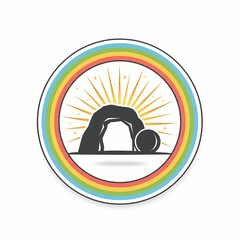 He is Risen Easter Tomb and Rainbow Circle Icon