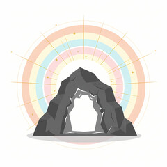 He is Risen Easter Tomb and Soft Rainbow Rays
