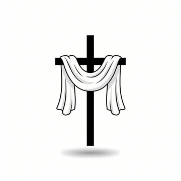 Christian Cross with White Shroud Resurrection Easter Symbol
