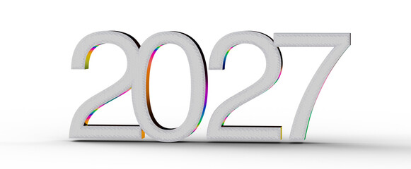 3D render of the year 2027 in white with multicolored inner details, perfect for new year...