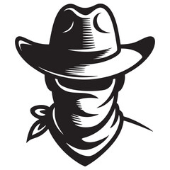 Vintage cowboy bandana hat character - minimalist vector illustration
