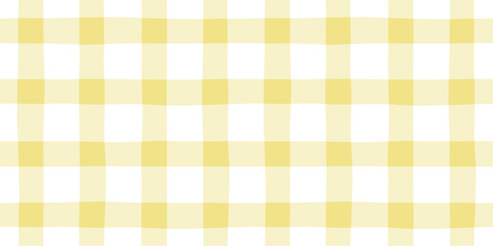 Hand drawn wavy yellow gingham plaid check seamless pattern vector background