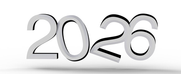 2026 year number design in 3D. New year concept. Isolated on white. Perfect for calendars, greetings, and celebrations. © vegefox.com