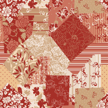 Antique floral fabric patchwork wallpaper abstract vector seamless pattern for textile shirt scarf carpet rug tapestry runner bed cover tablecloth pillow