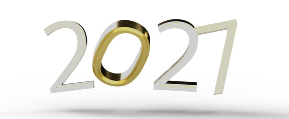 Happy New Year 2021 concept. Stylish, elegant, golden and silver 3D numbers for greetings and celebrations. Isolated on © vegefox.com