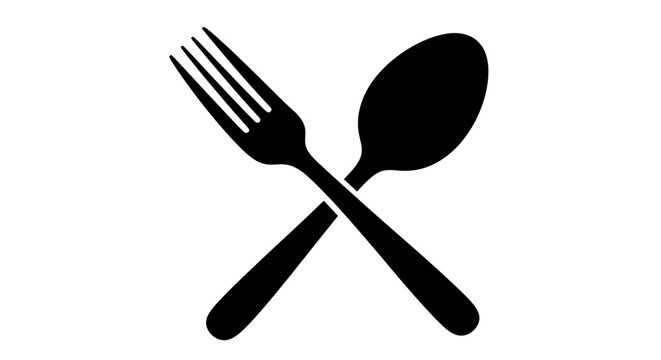 Crossed fork and spoon eating utensils.