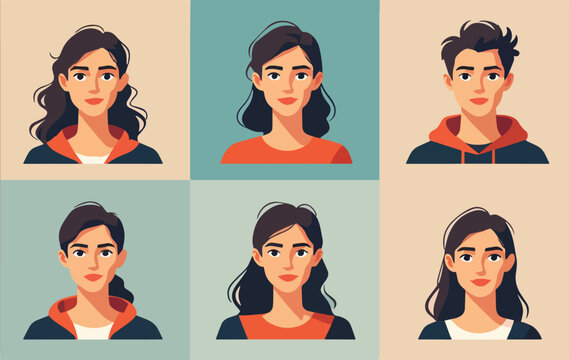 volto  avatar di 6 persone uomo donna vari caratteri icone  vettoriali