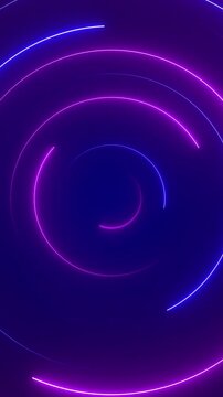 Swirling neon light trails in shades of blue and purple against a dark