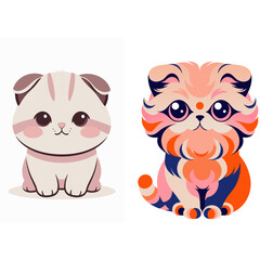 Fototapeta premium cute scottish fold cat kawaii pastel vector icon isolated on white background