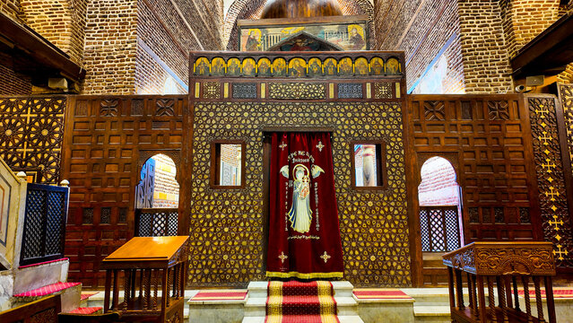 Saints Sergius and Bacchus Church Main Altar Abu Serga Church Interior Coptic Iconostasis Old Cairo Religious Landmark Egypt Christian Heritage Sanctuary (2)