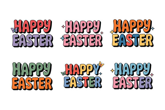 Easter Happy colorful typography text vector illustration set
