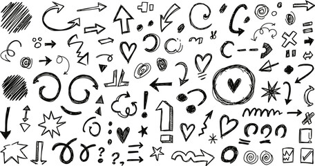 A collection of hand drawn doodles and symbols