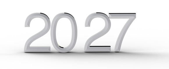 3D rendered image of the year 2027 in silver, suitable for New Year celebrations, financial...