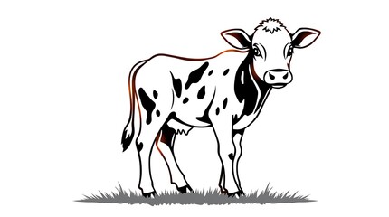 Fototapeta premium Black and white calf illustration against a white background