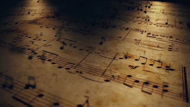 Close-up of vintage sheet music with aged paper texture and soft lighting