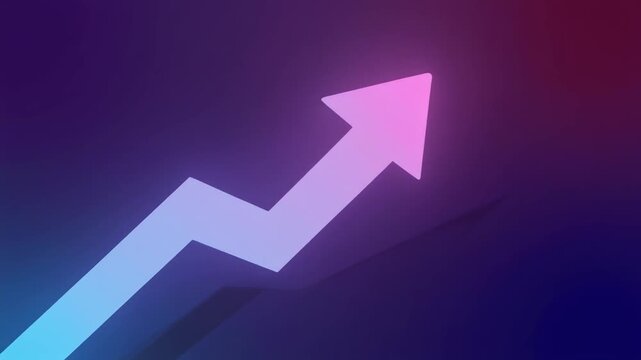 Modern gradient business growth arrow icon animation, smooth upward motion with soft glow, blue to purple gradient, subtle shadow, seamless loop, 4K