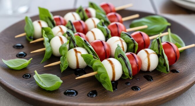 Caprese skewers with fresh mozzarella tomatoes and basil