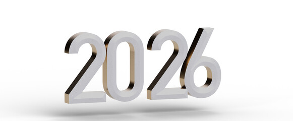 3D render of the year 2026 in metallic numbers. Perfect for New Year's or future-themed designs,...