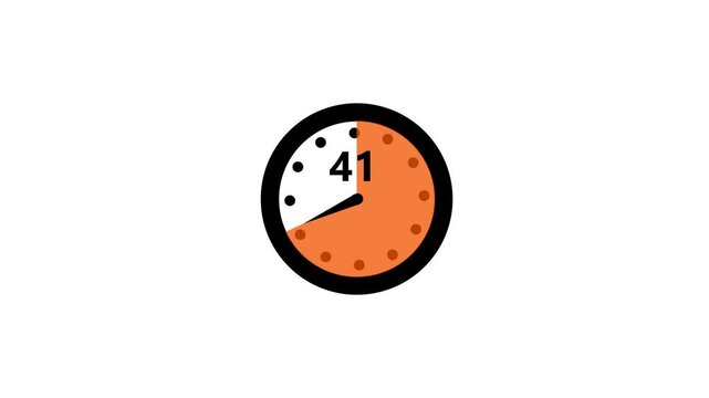 Animation video timer icon with 45 min. timer 45 minutes countdown icon. motion graphic arrow Clock 45 minute icon, white background 4k video animation.
