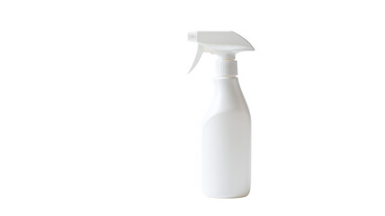 White plastic spray bottle isolated on white background for cleaning and sanitizing, ready to use