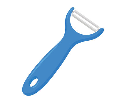 Blue plastic vegetable peeler on white background