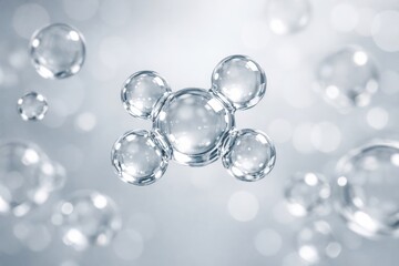 Fototapeta premium Transparent collagen molecules floating on soft light background. Ai generative