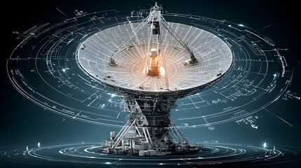 Satellite and signal transmission background with radar and orbit visuals.
