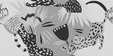 Black and white illustration of a cheetah with decorative elements © Over View
