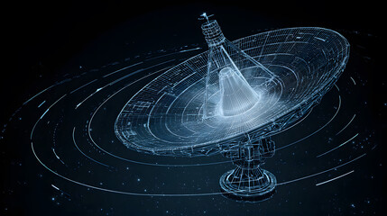 Satellite and signal transmission background with radar and orbit visuals.