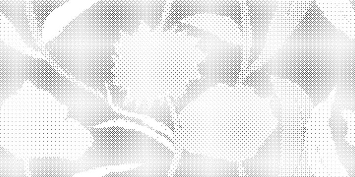 A gray and white floral pattern on a textured background with leaves and flowers