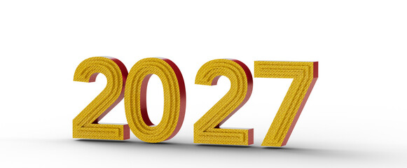 Bold 3D rendering of the year 2027 with a stylish golden texture on a white background. Perfect for presentations or cr