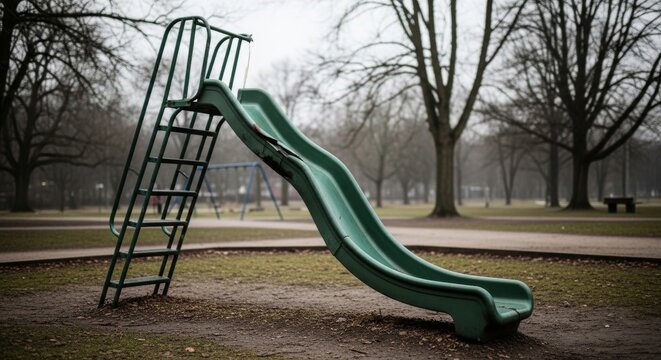 An old playground slide in a deserted park
