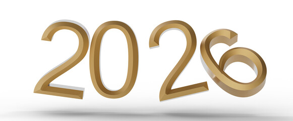 Stylish 3D rendered illustration of the year 2026 in golden numbers, perfect for new year and celebration designs.
