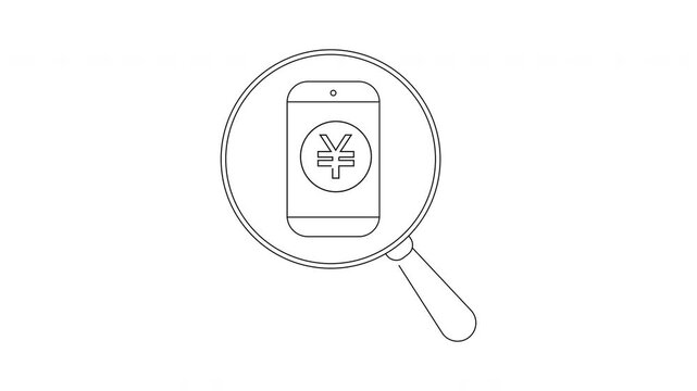 Mobile Payment Search - Yen Symbol on Phone with Magnifier.