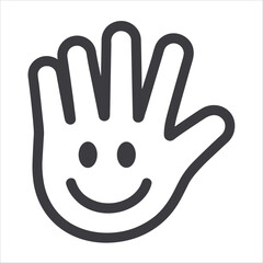 Obraz premium Hand with smiley face icon on white background Keywords: hand, smiley, face, happy, gesture, icon, symbol, illustration, graphic