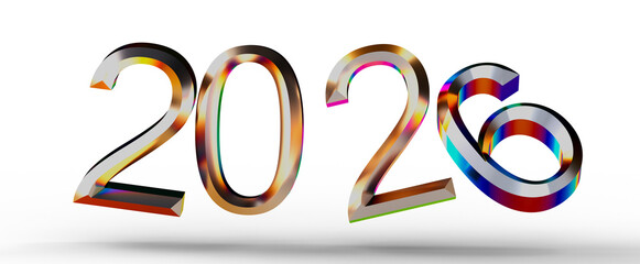 2026 New Year design with glossy and colorful metallic numbers, perfect for events, and...