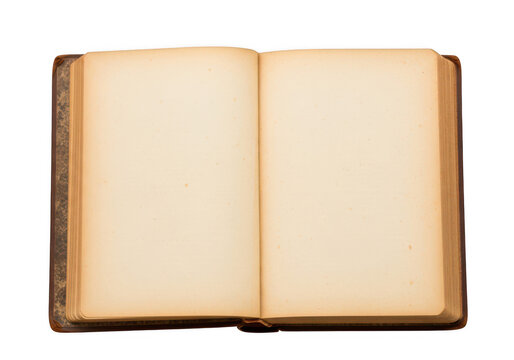 An open book with blank pages resting on a white surface isolated on transparent background,png